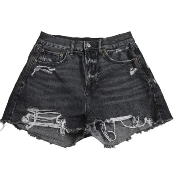American Eagle Highest Rise '90s Boyfriend Jean Shorts Black Denim Distressed  4 - Picture 2 of 11